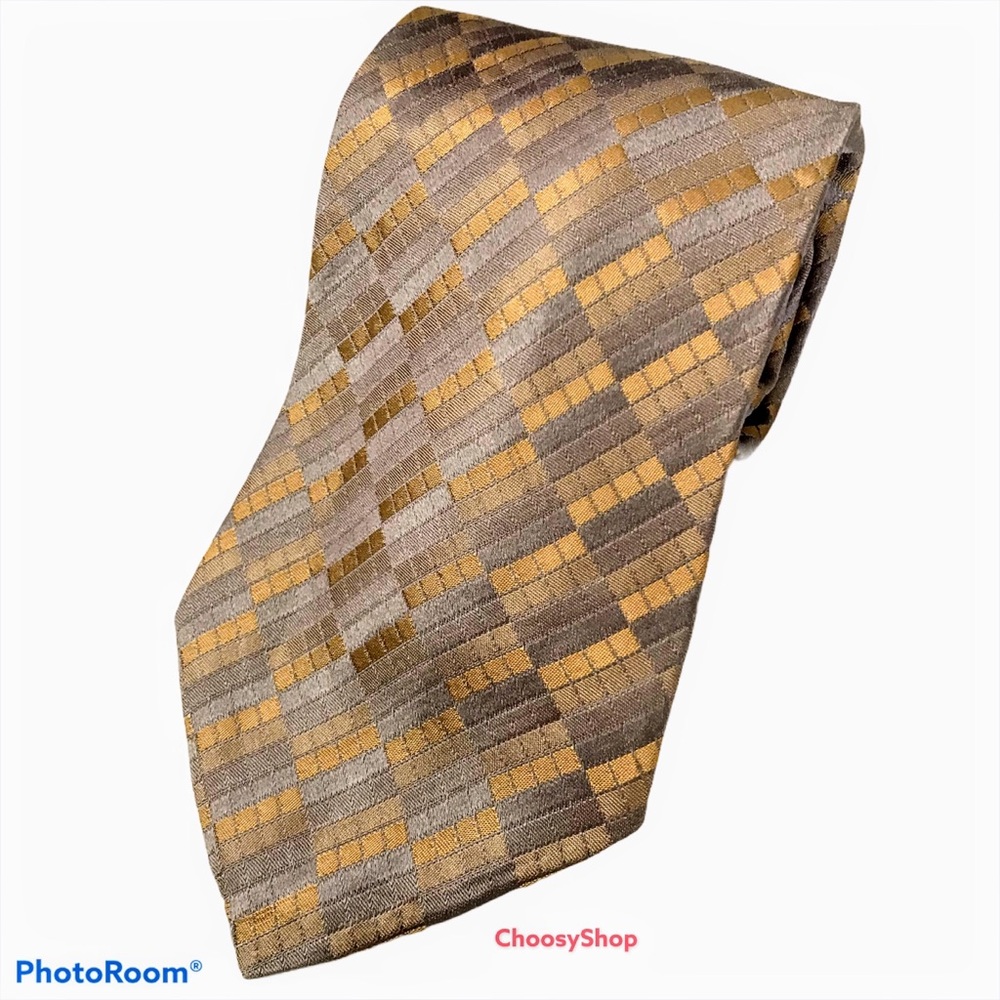 Tie Silk NWT Van Heusen Gold Silver Geometric Silk Tie